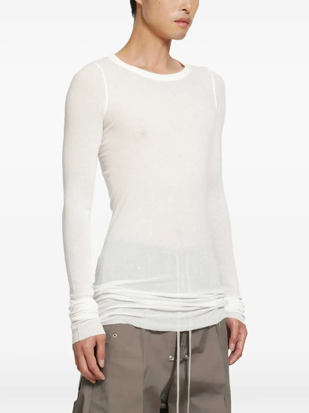 Rick Owens Tower geribbeld T-shirt met lange mouwen Wit