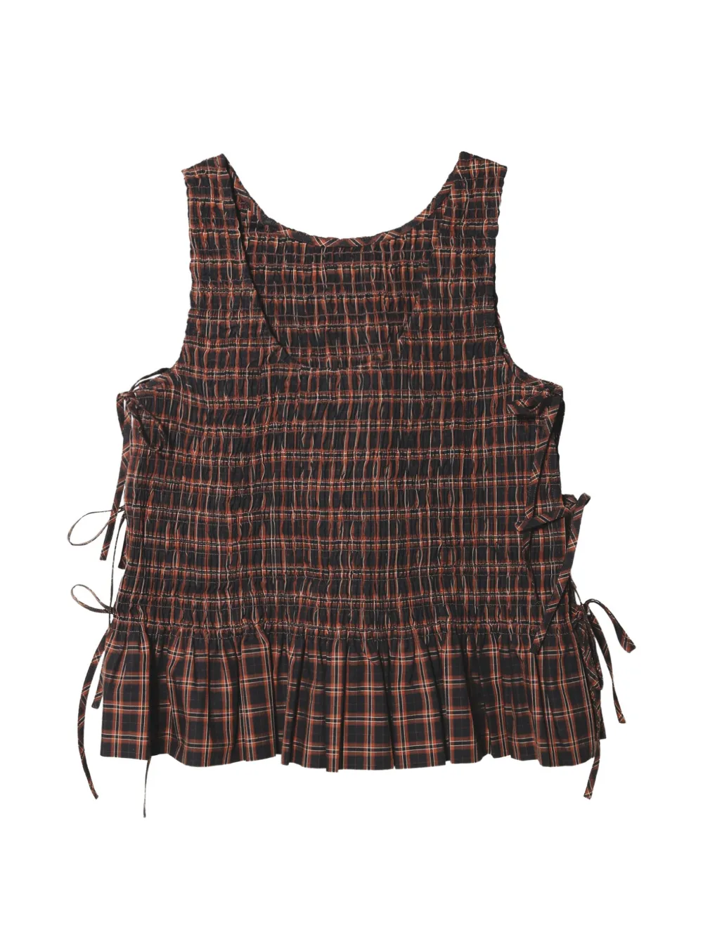 GANNI smocked checked top - Nero