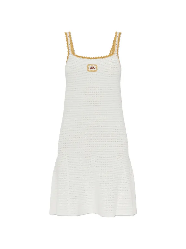 Casablanca crochet-knit logo-patch Mini Dress | White