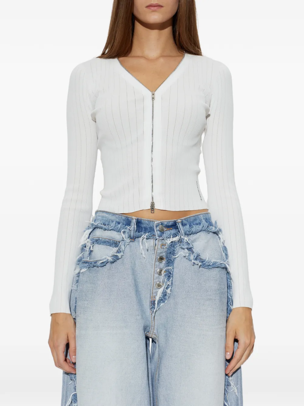 Alexander Wang Ribgebreid vest met rits en V-hals Wit