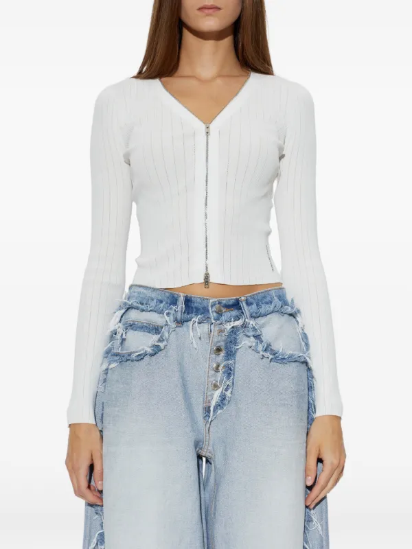 Alexander Wang ribbed-knit zip-fastening V-neck Cardigan | White