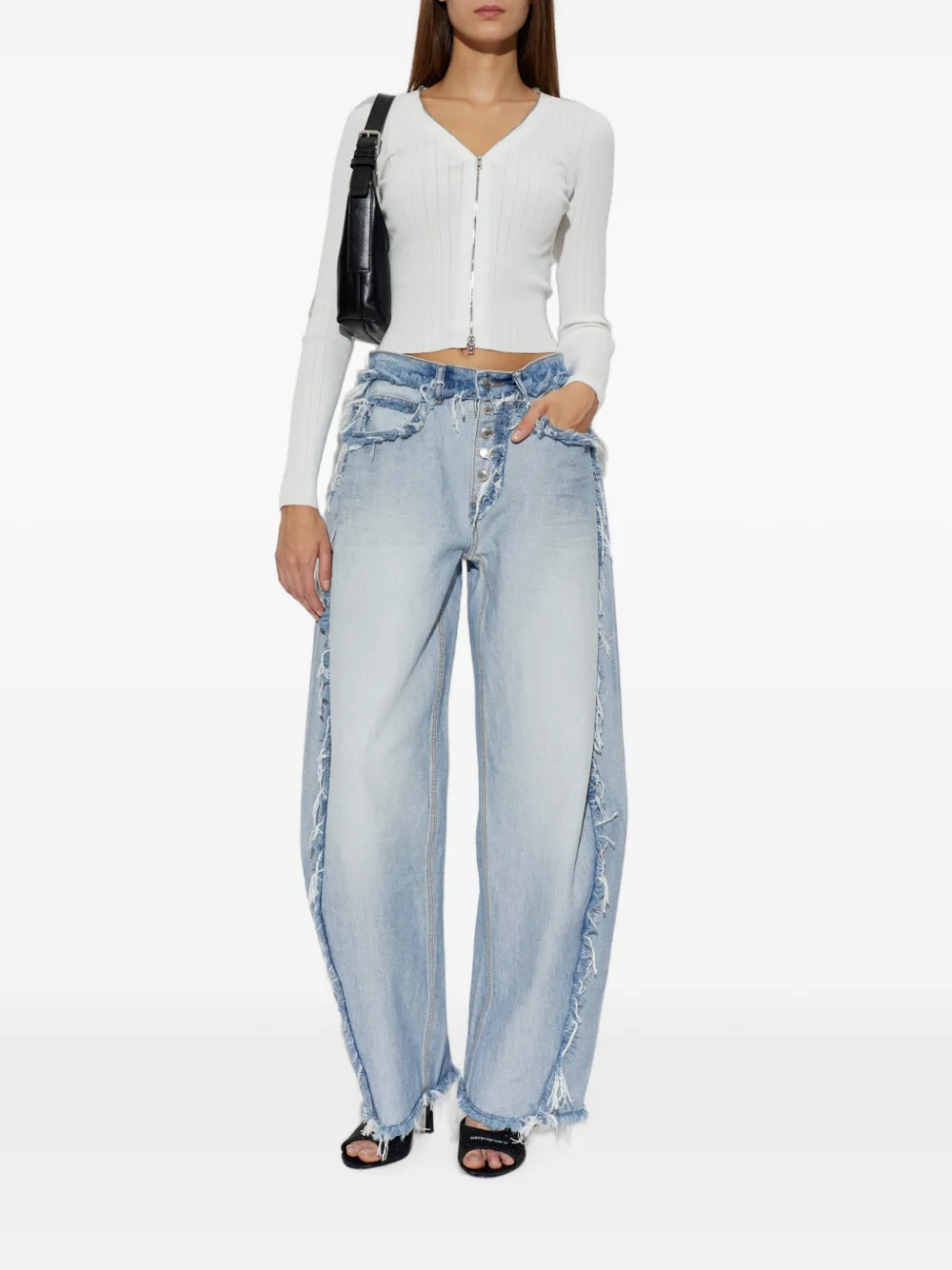 Alexander Wang Ribgebreid vest met rits en V-hals Wit