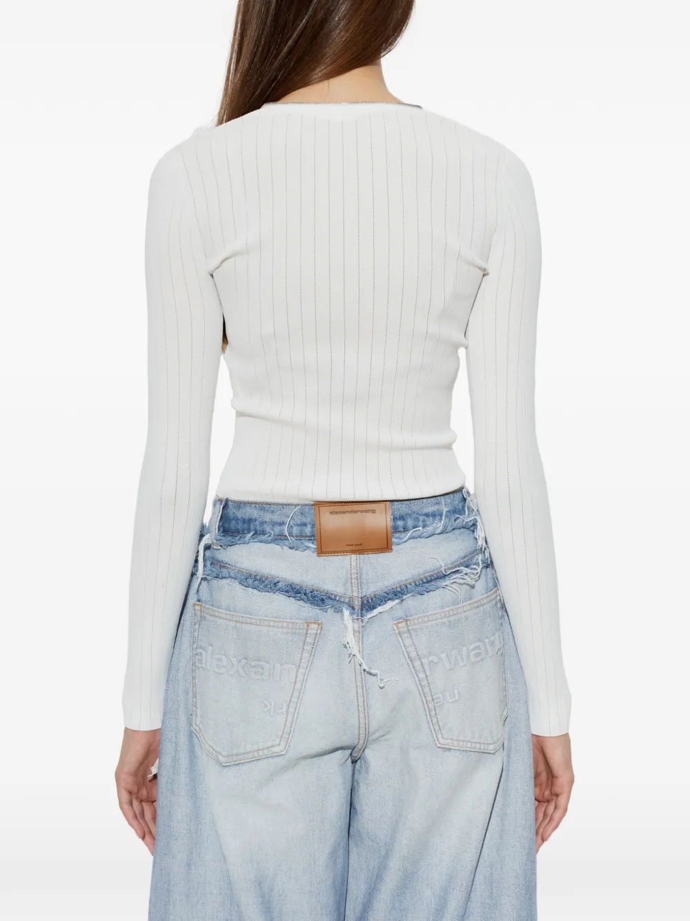 Alexander Wang Ribgebreid vest met rits en V-hals Wit