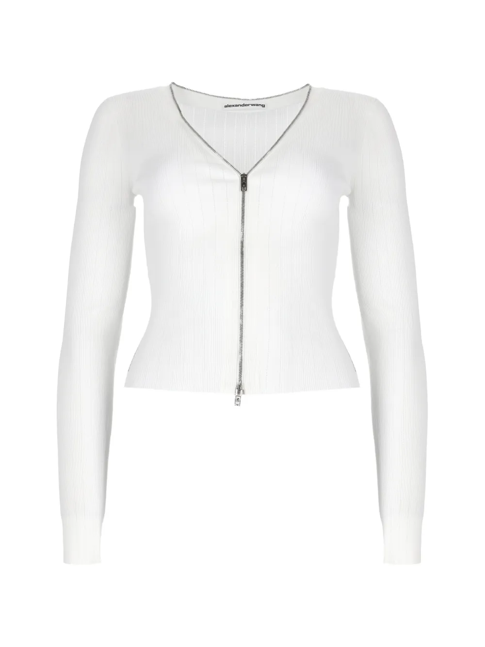 Alexander Wang ribbed-knit zip-fastening V-neck cardigan - Bianco