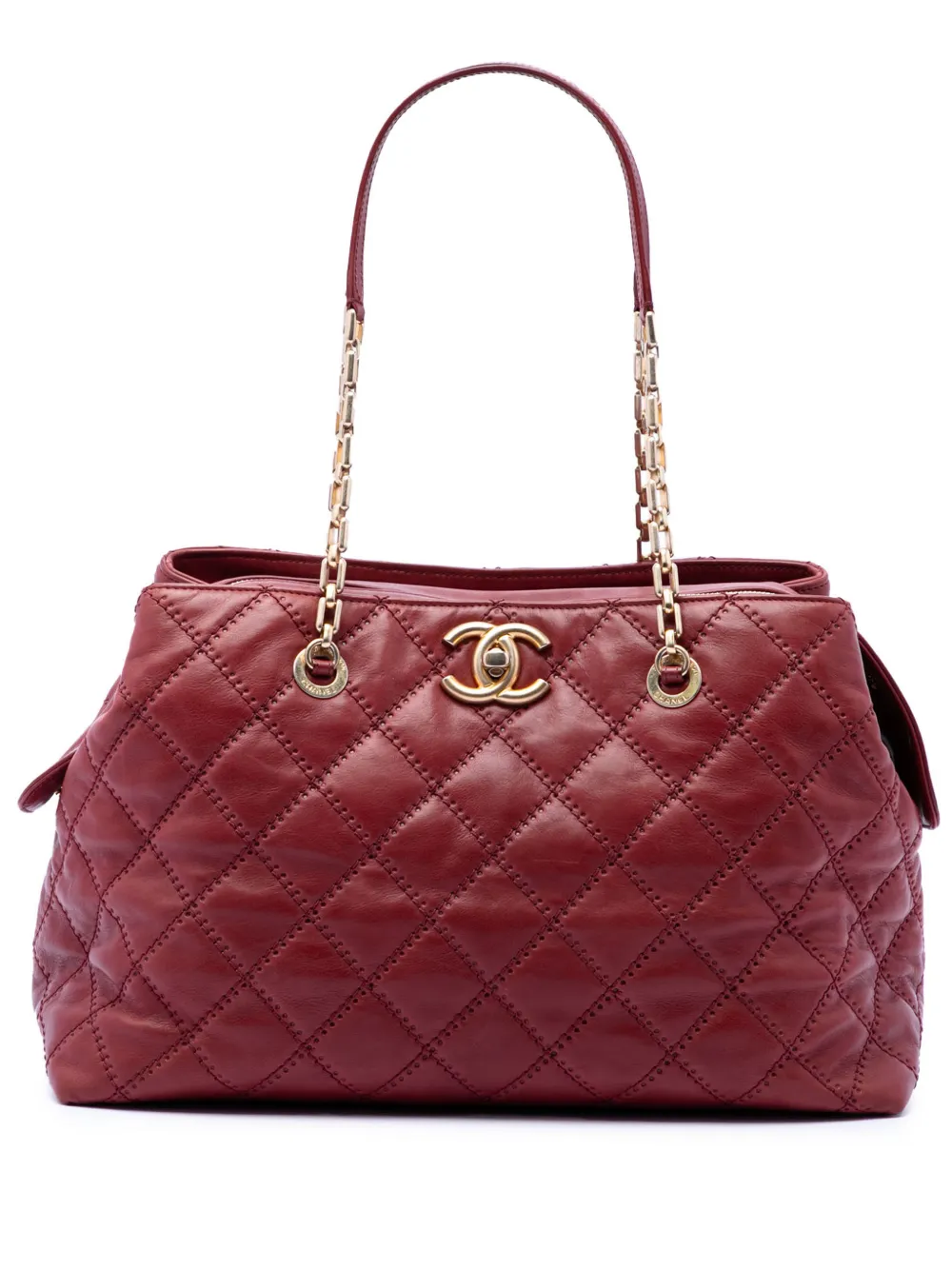 CHANEL Pre-Owned 2011 Medium Quilted Calfskin Retro Chain tote bag - Rosso