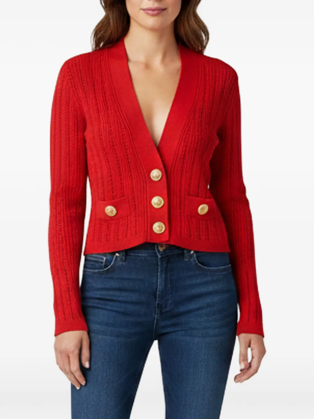 Balmain Pre-Owned pointelle rib-knit cardigan - Rot