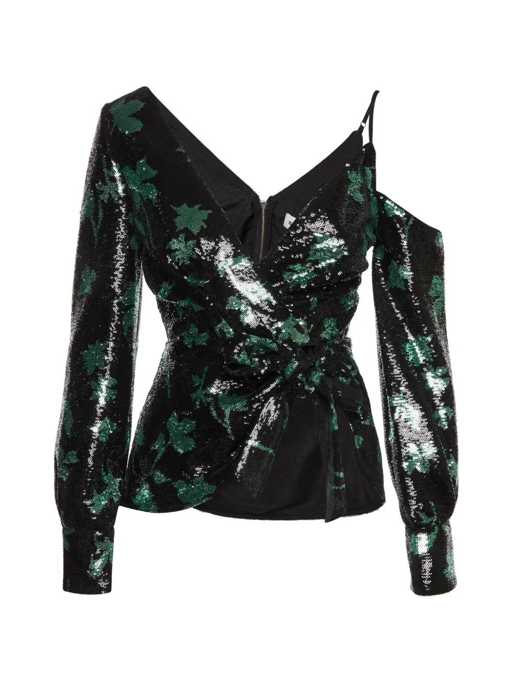 Self-Portrait V-neck sequined asymmetrical top - Nero