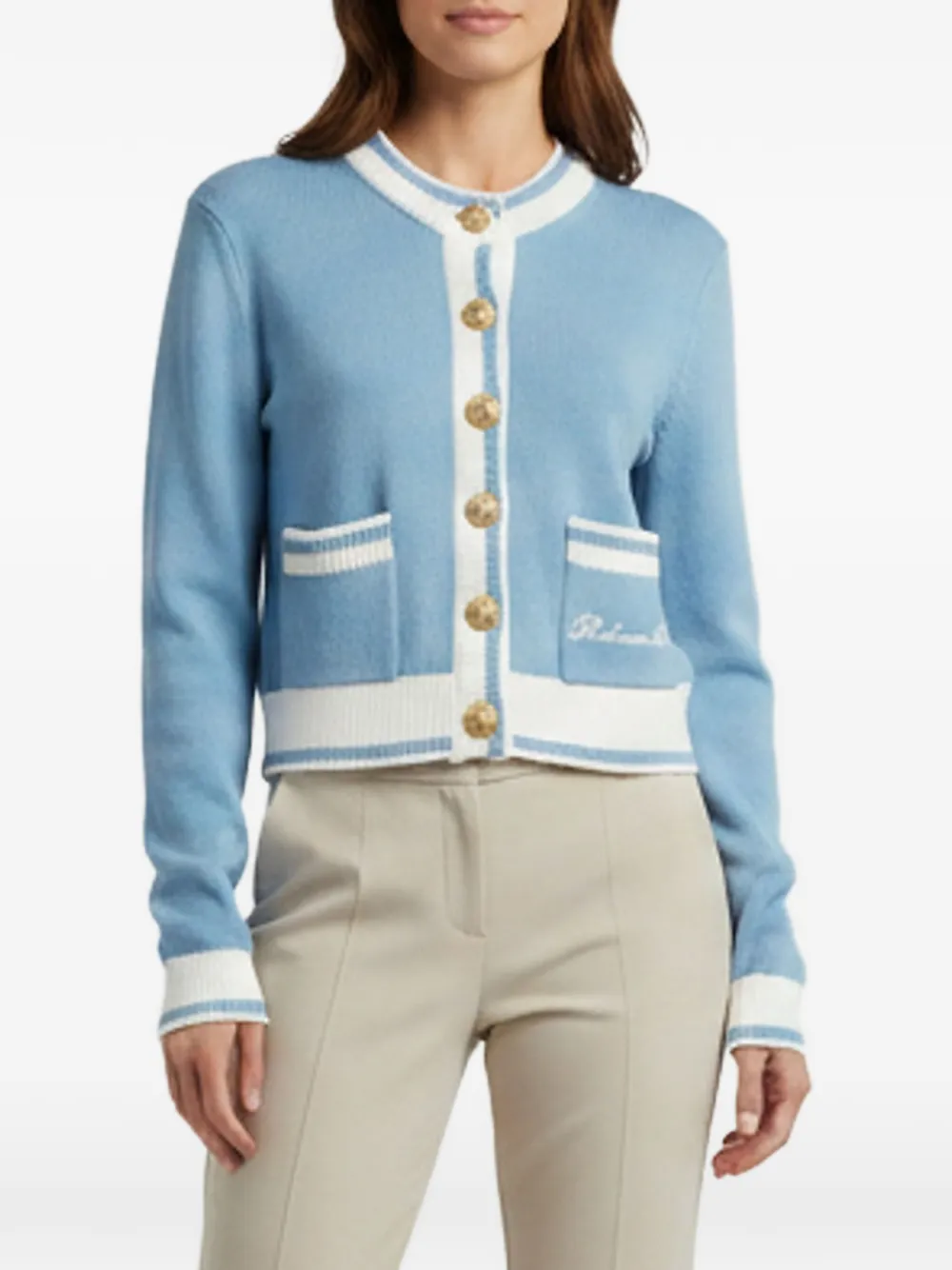 Balmain Pre-Owned Cardigan mit Logo-Stickerei - Blau