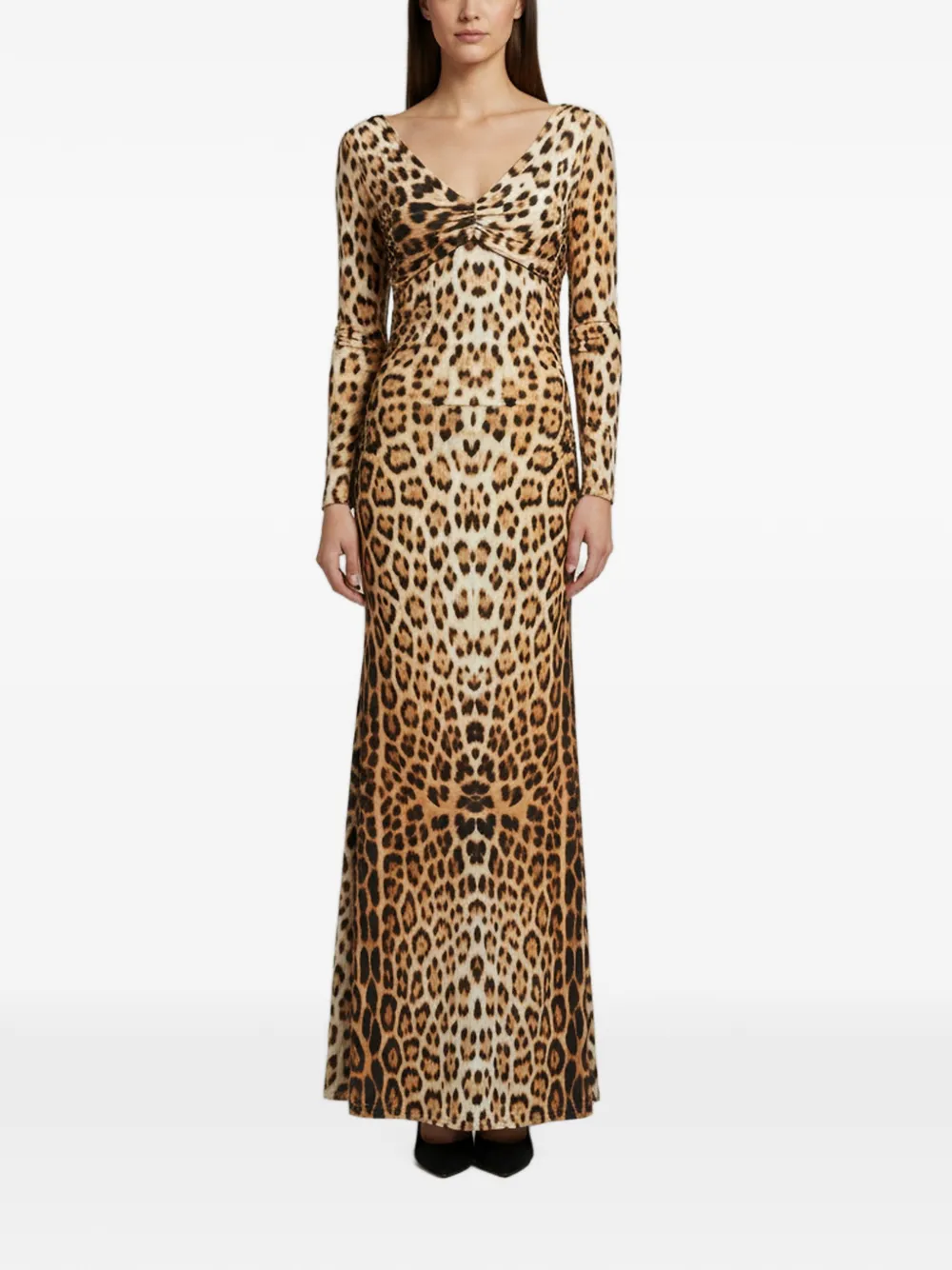 Roberto Cavalli Vintage robe longue froncée à imprimé léopard - Tons neutres Roberto Cavalli Vintage robe longue froncée à imprimé léopard - Tons neutres