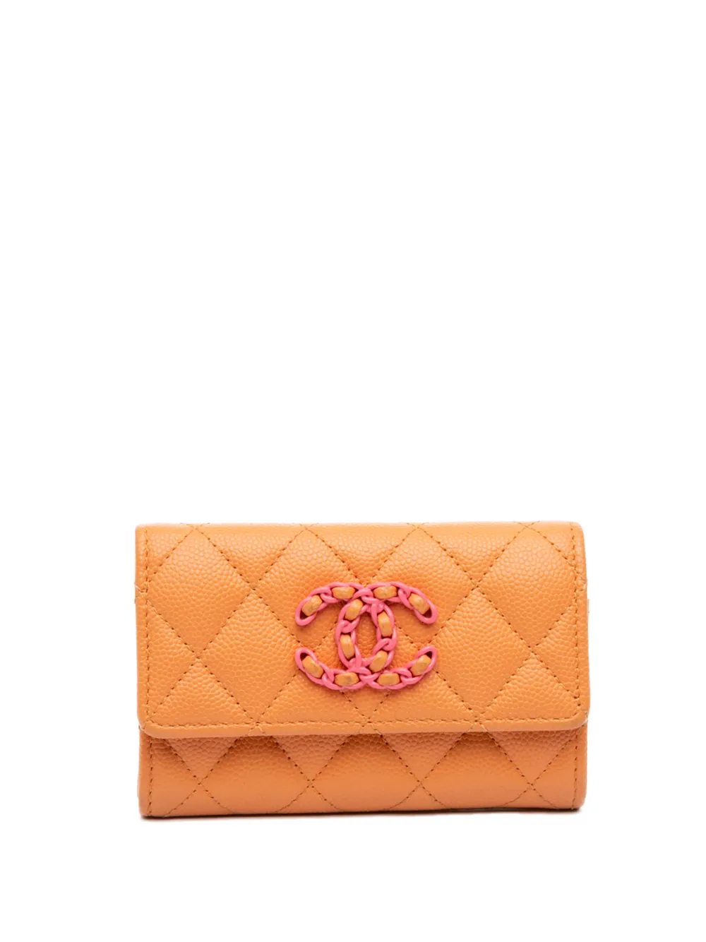 CHANEL Pre-Owned 2021-2026 Quilted Caviar 19 Flap card holder - Arancione