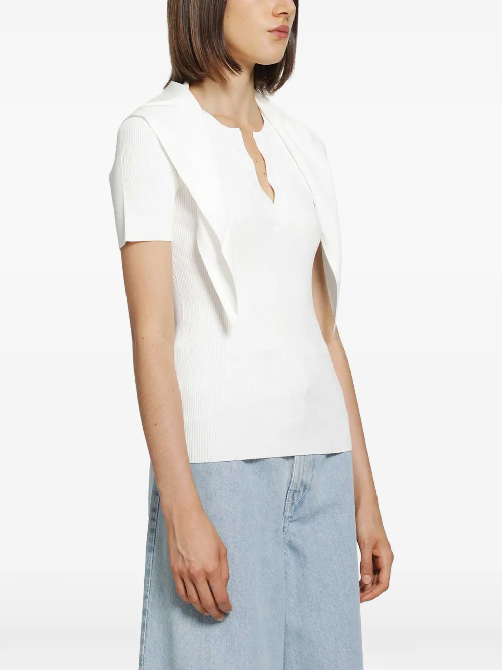 Max Mara Ribgebreide top met strikdetail Wit