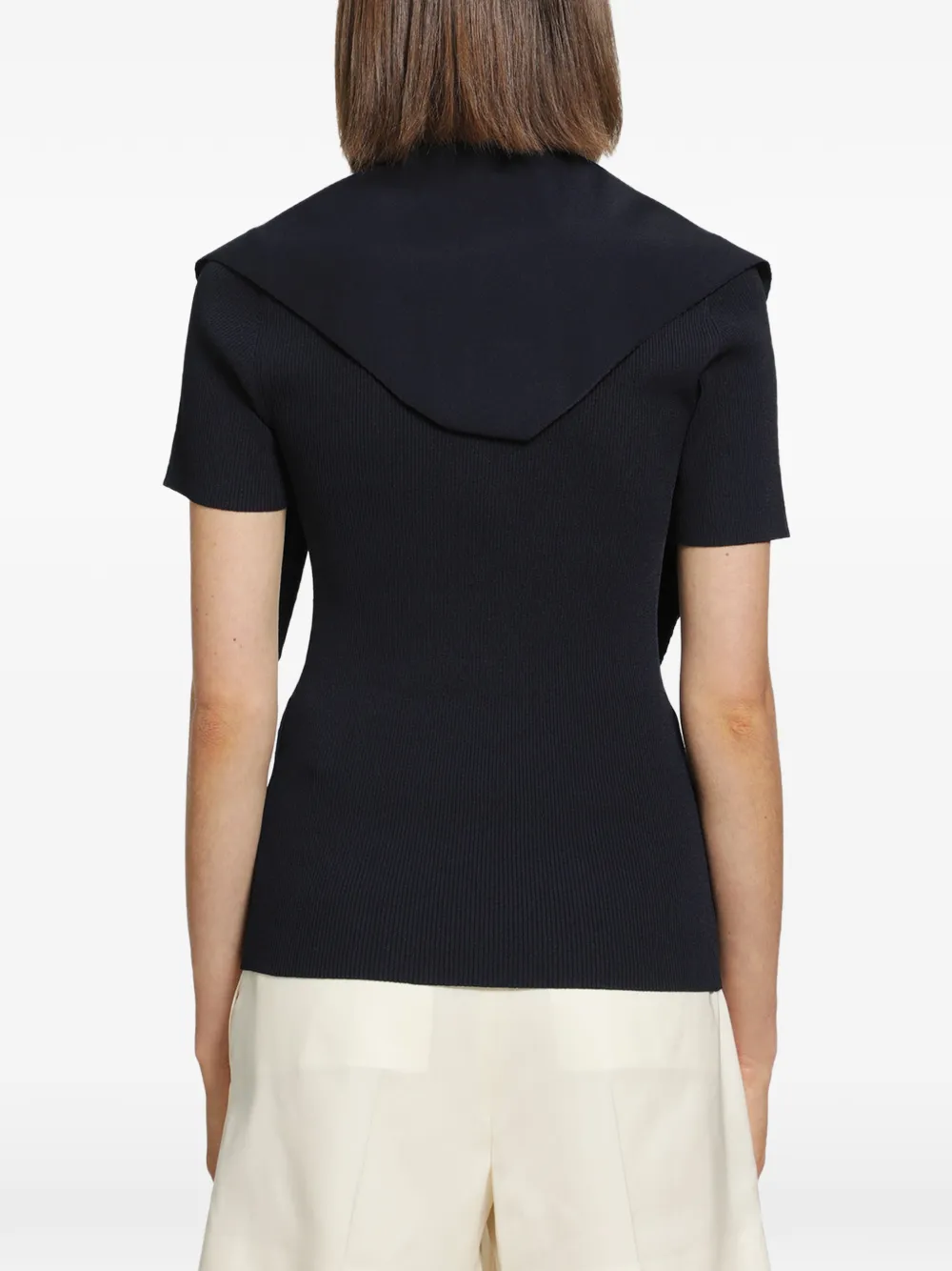 Max Mara Ribgebreide trui met korte mouwen en strikdetail Blauw
