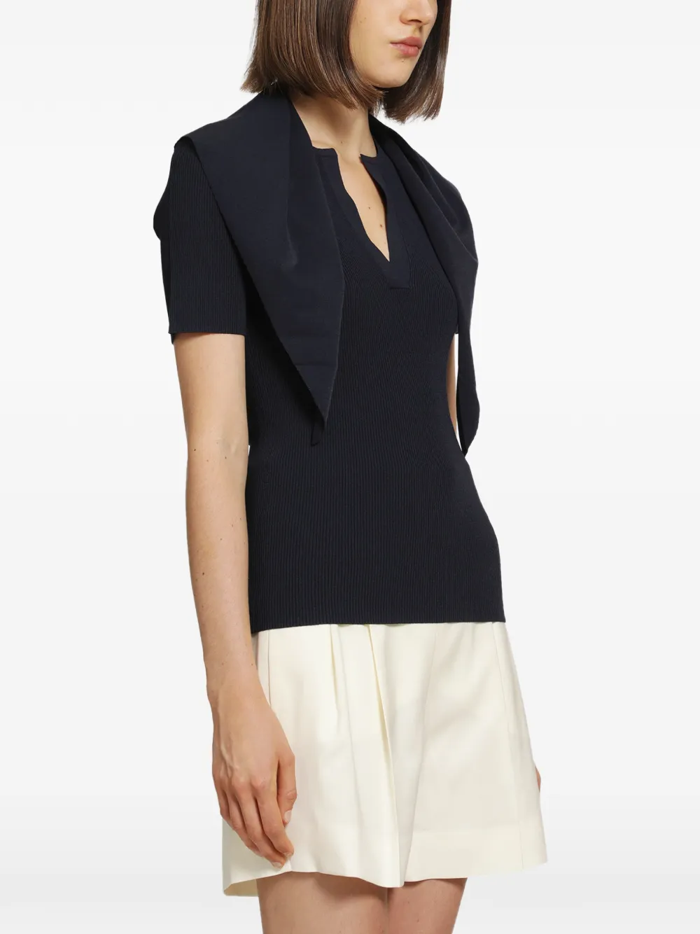 Max Mara Ribgebreide trui met korte mouwen en strikdetail Blauw