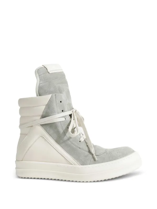 Rick Owens Geobasket Panelled Leather Sneakers in White