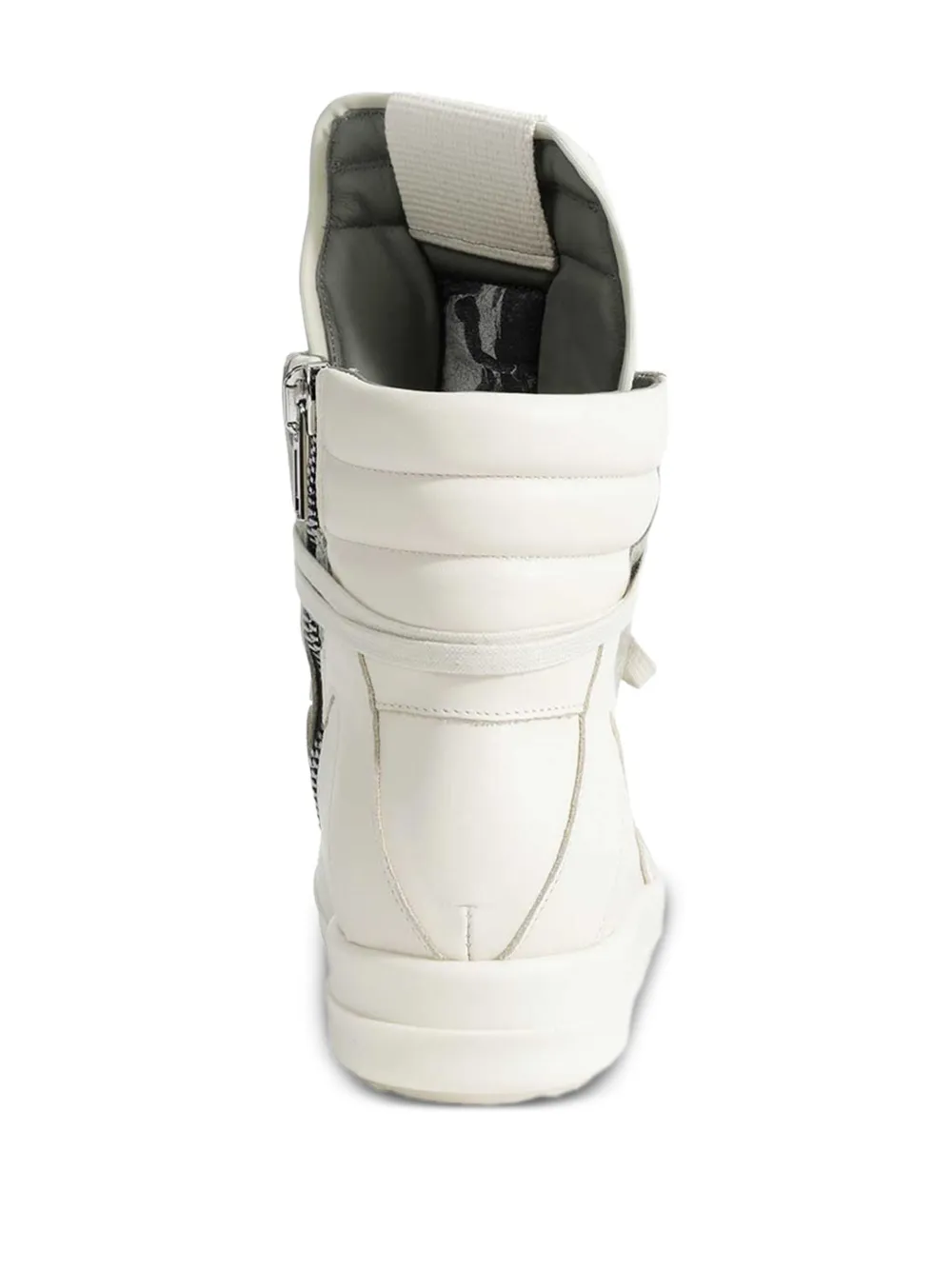 Rick Owens Geobasket Panelled Leather Sneakers in White, view 3