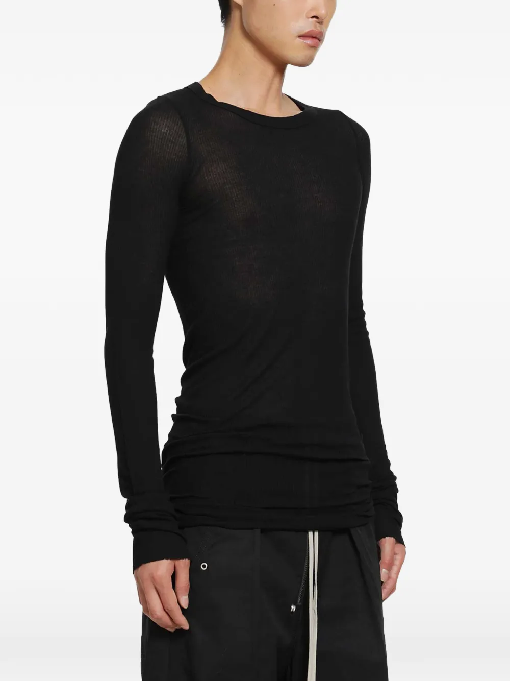 Rick Owens Tower ribgebreid T-shirt met lange mouwen Zwart