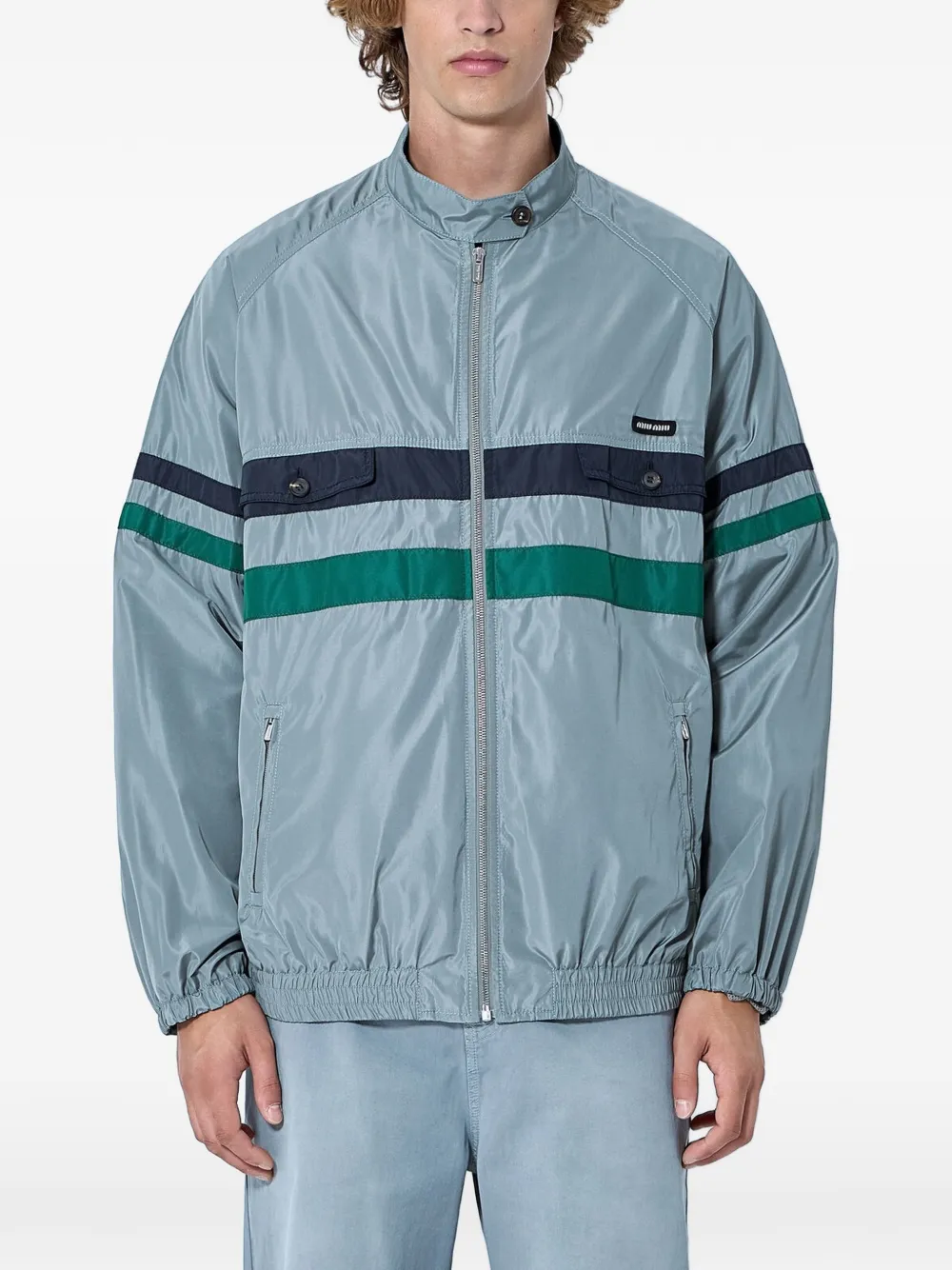 Miu Miu striped zip-front jacket - Grau