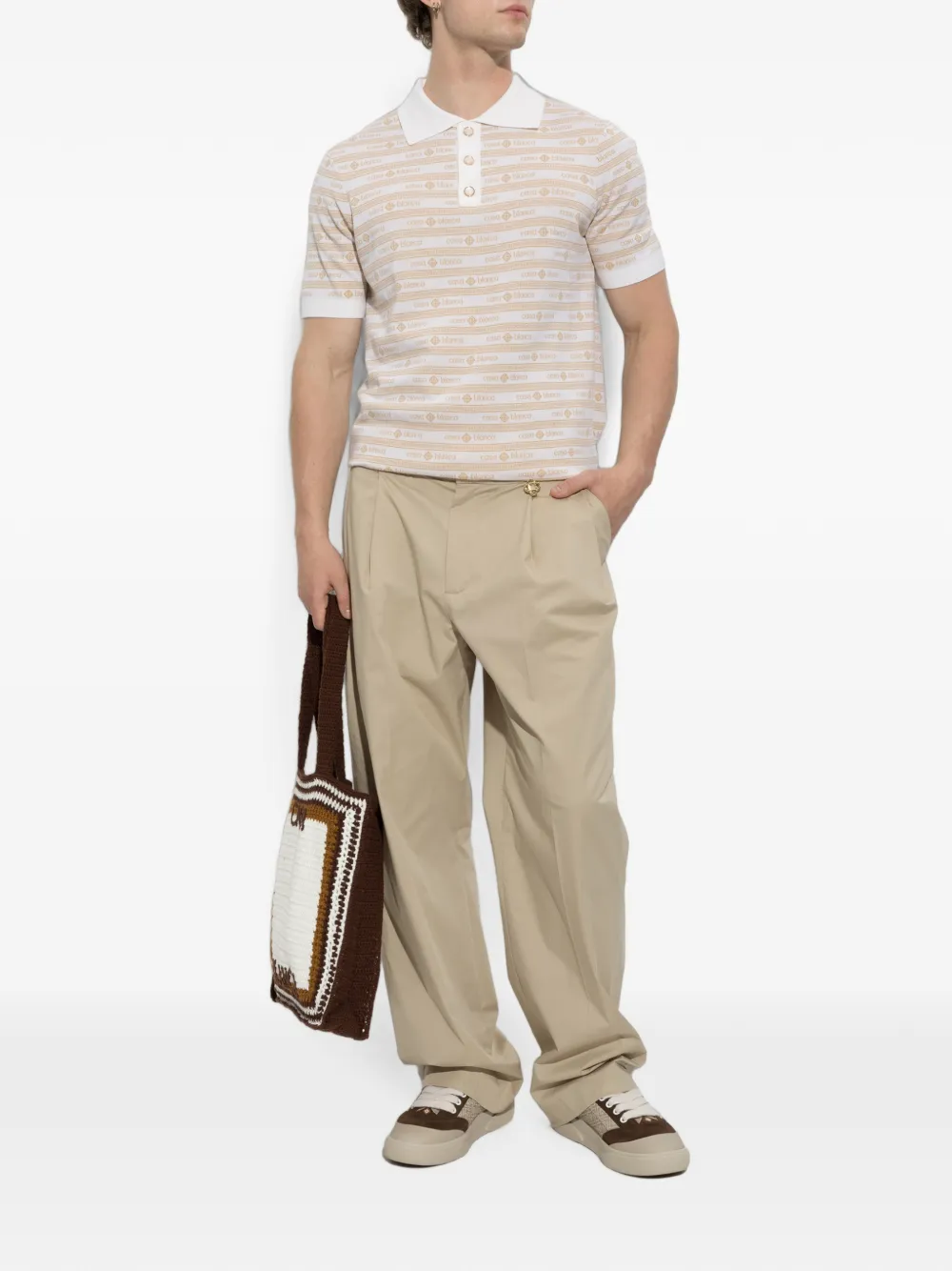 Casablanca Plooibroek met wijde pijpen en logoplakkaat Beige