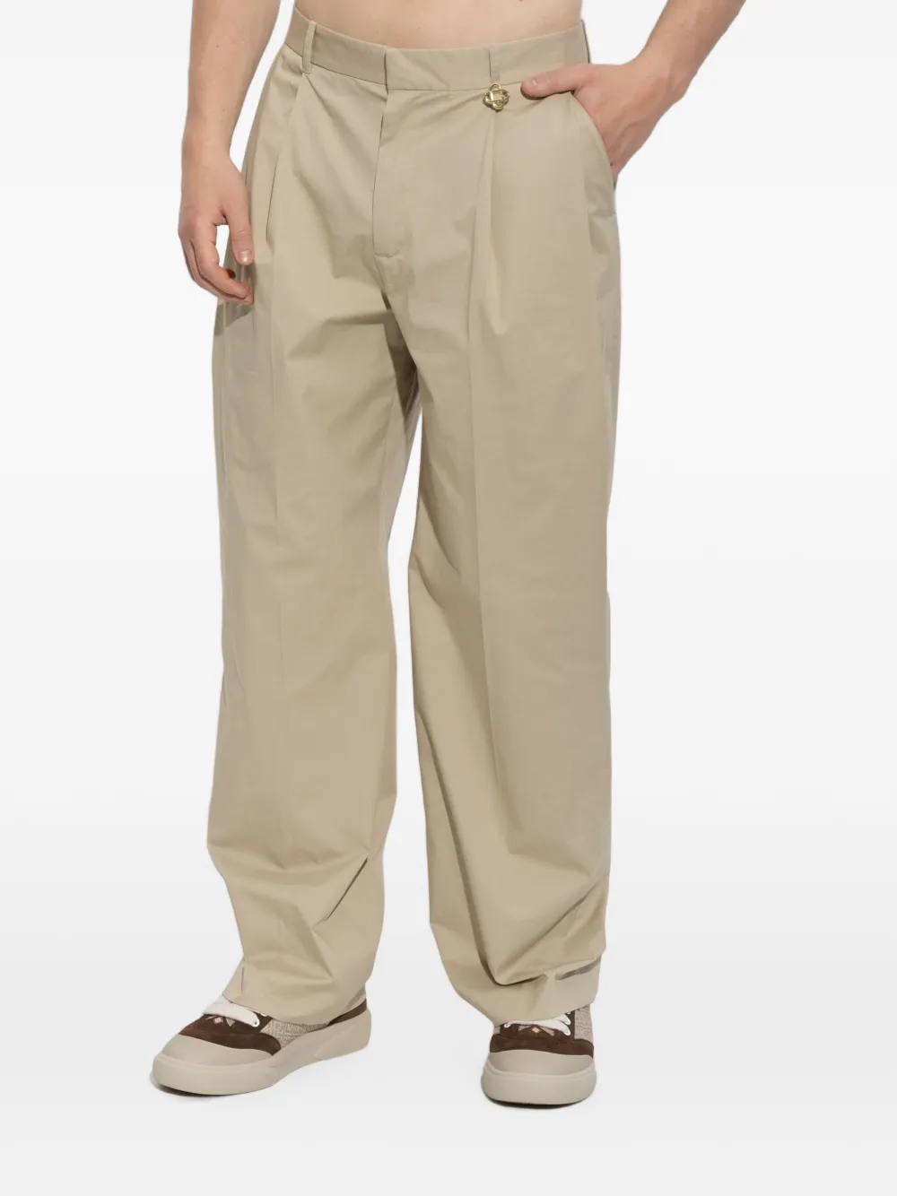Casablanca Plooibroek met wijde pijpen en logoplakkaat Beige