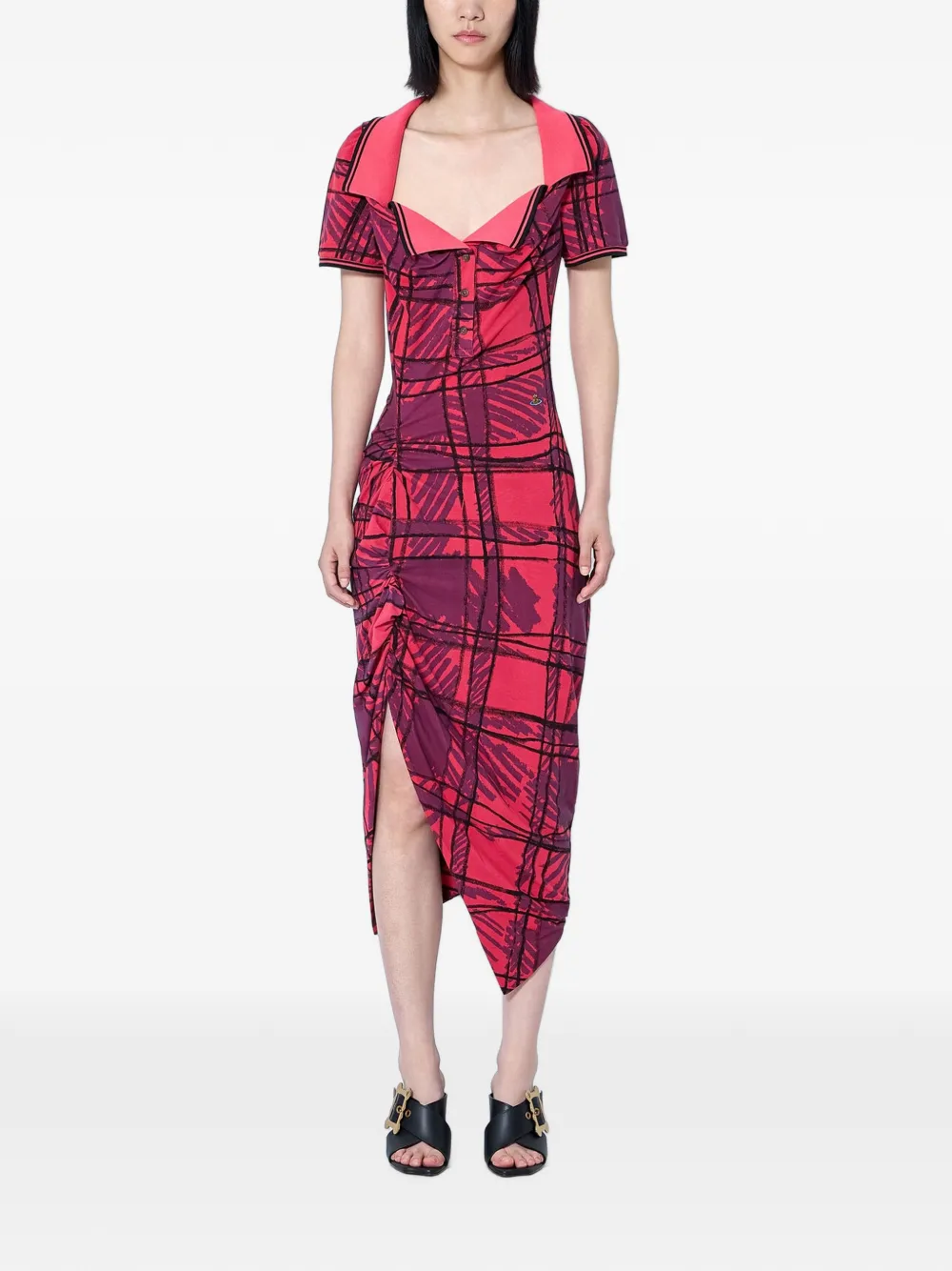 Vivienne Westwood ruched asymmetric midi dress - Rosso