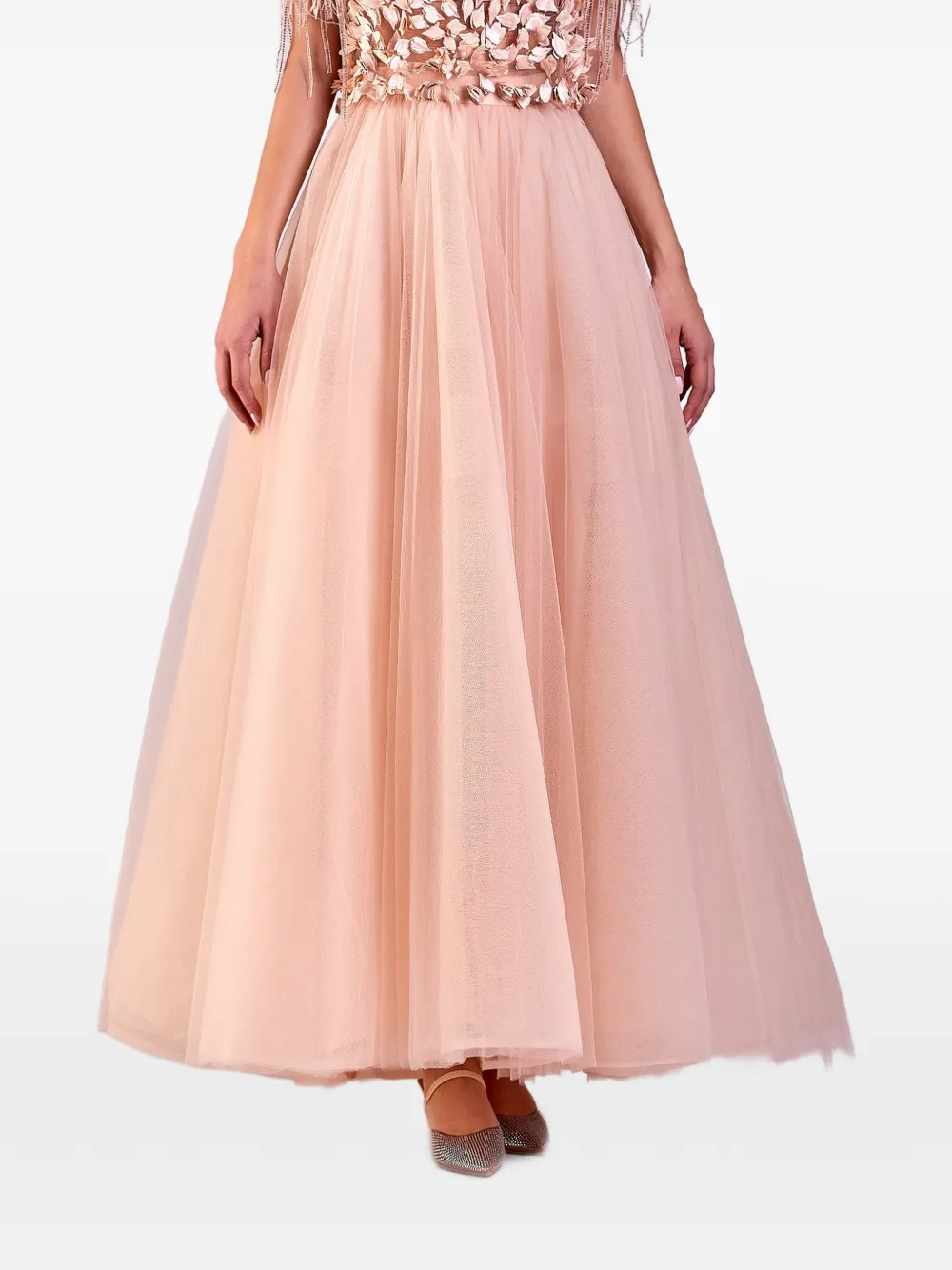 Gemy Maalouf A-Cut Midi Tulle Skirt - Nude