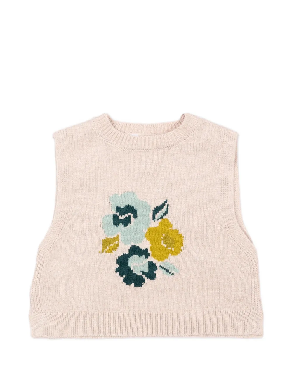 Mayoral Driedelig set met bloemen-intarsia en fluwelen broek Beige
