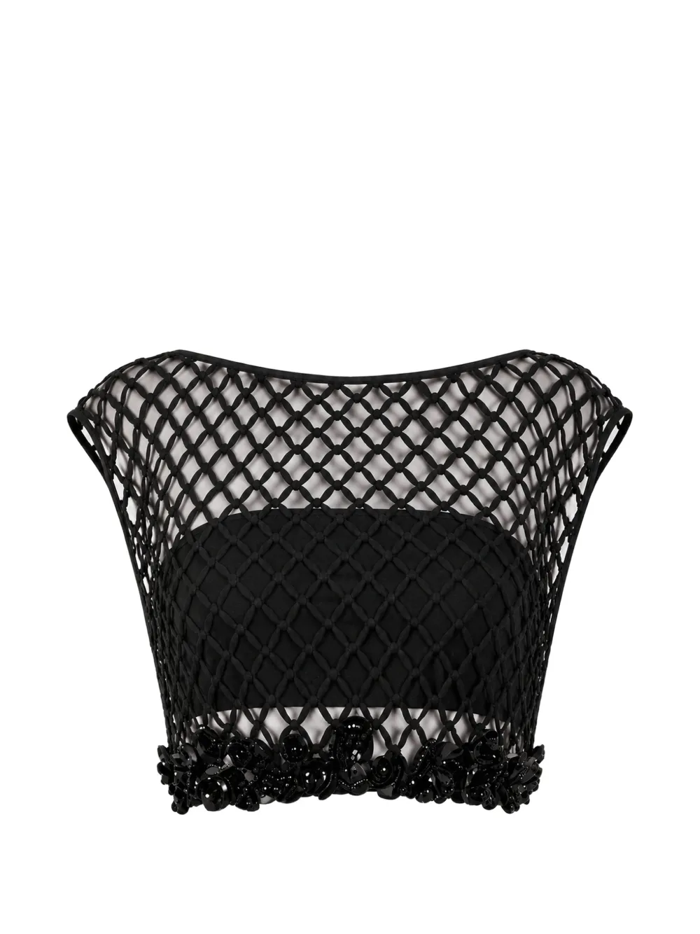 Gemy Maalouf embellished mesh-overlay top