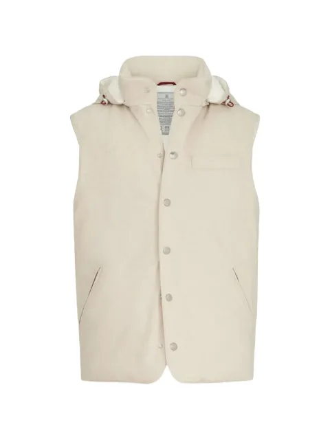 Brunello Cucinelli bonded wool flannel down vest with detachable hood