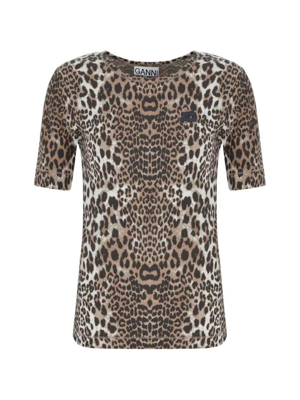 GANNI leopard-print logo-patch T-shirt - Toni neutri