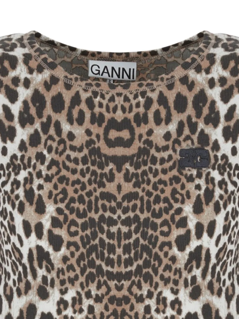 GANNI T-shirt met luipaardprint en logopatch Beige