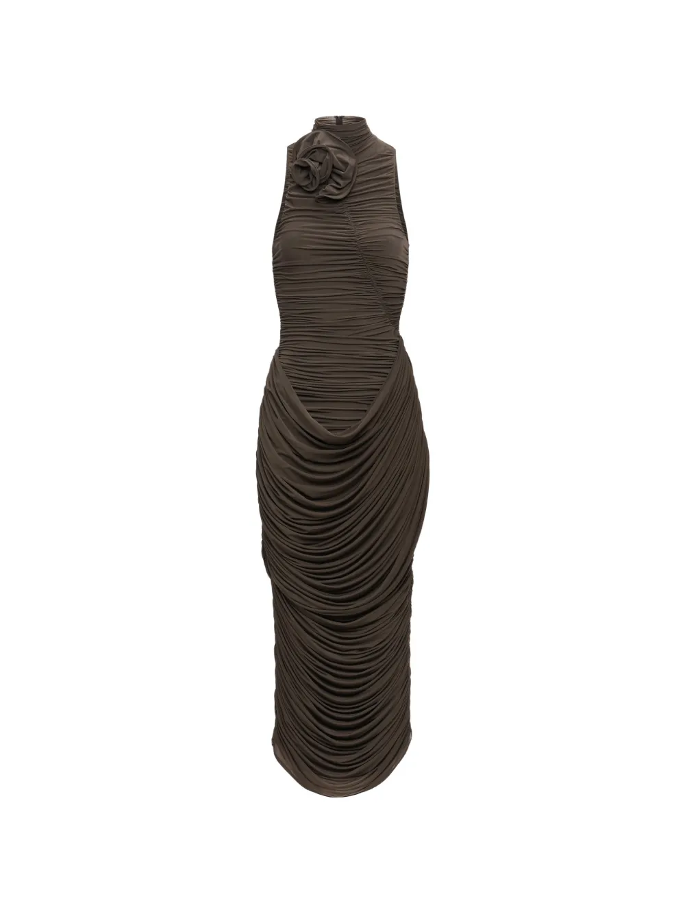 Magda Butrym ruched floral-detail midi dress - Marrone