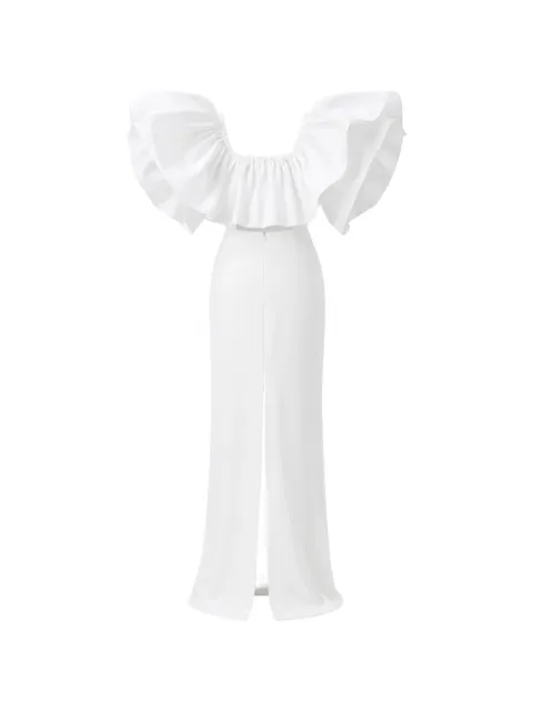 Mônot sculptural-sleeve ruffled maxi dress