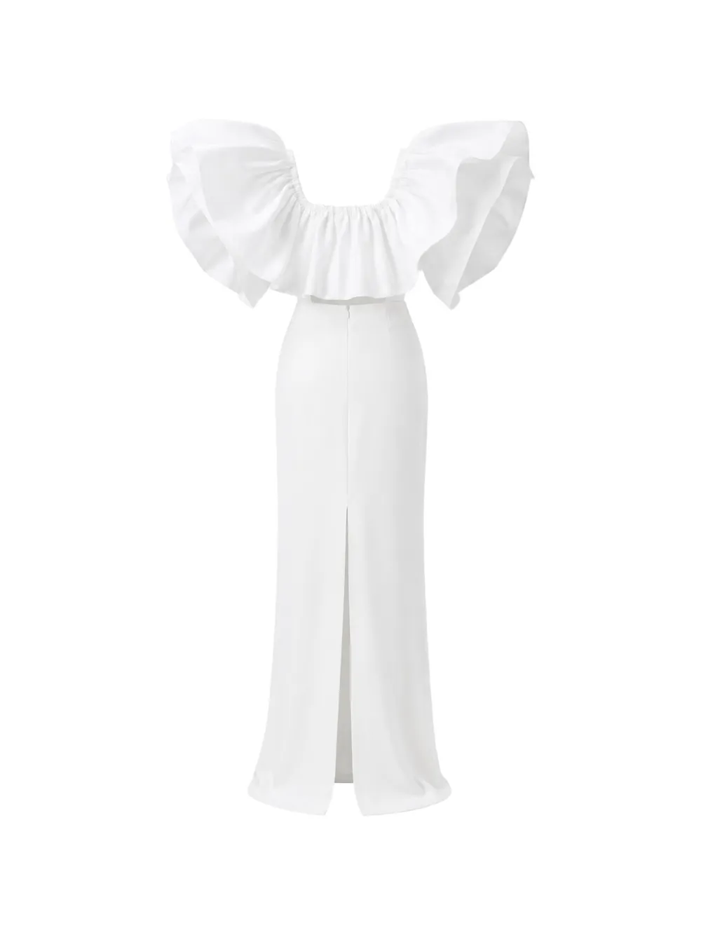 Mônot sculptural-sleeve ruffled maxi dress - Weiß