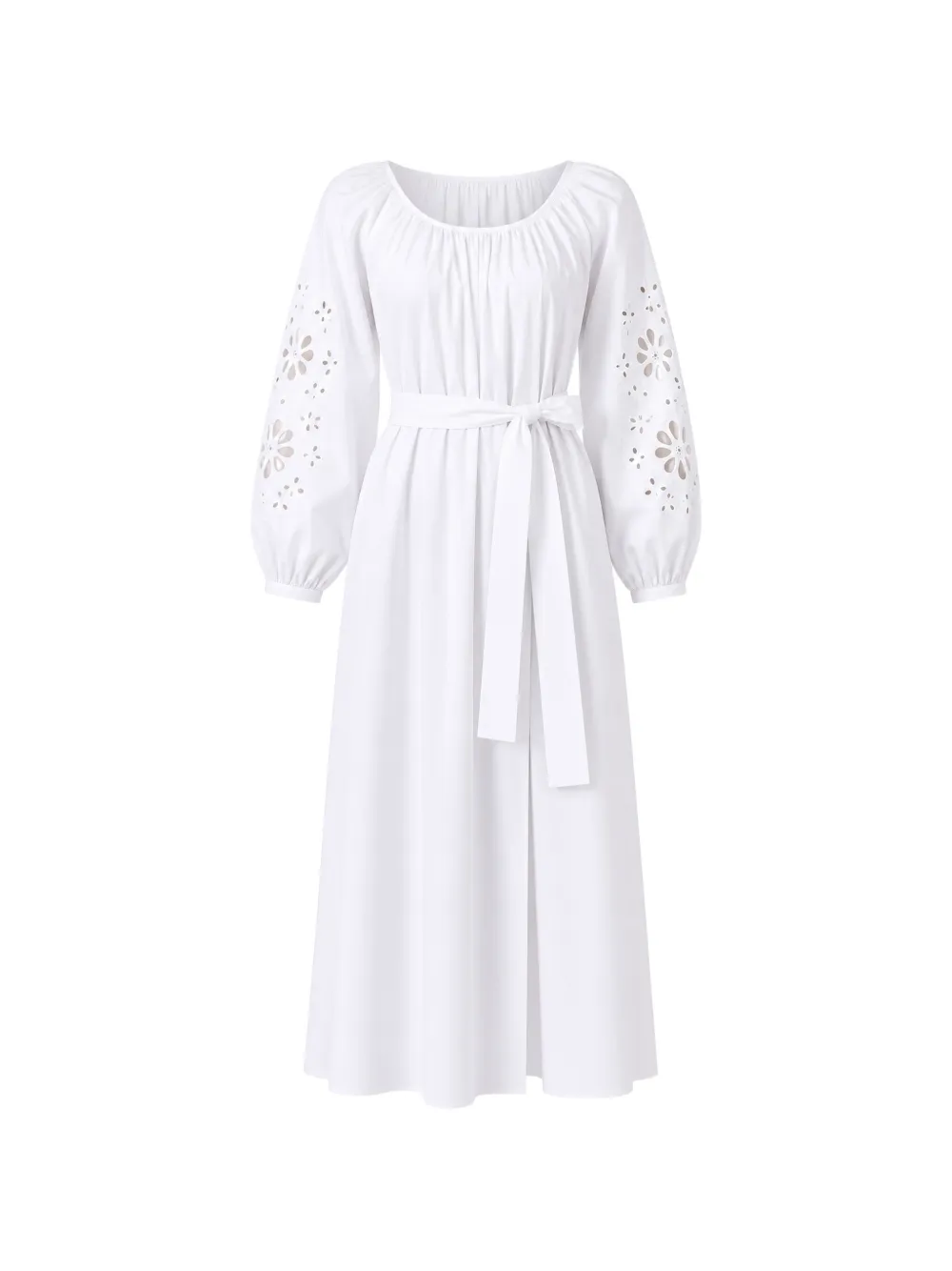 MeimeiJ Gürtel-Maxikleid mit Lochstickerei - Weiß