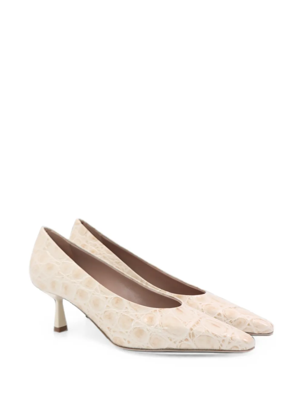 Notabene crocodile-effect square-toe pumps Beige