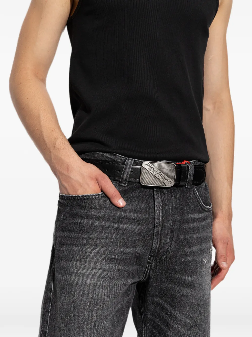 Diesel B-Industry leren riem met logo Zwart