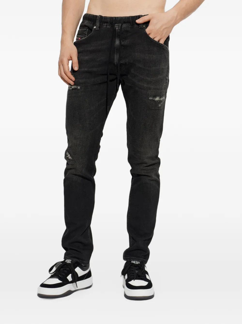 Diesel E-Krooley Jogg jeans met gerafeld effect Zwart