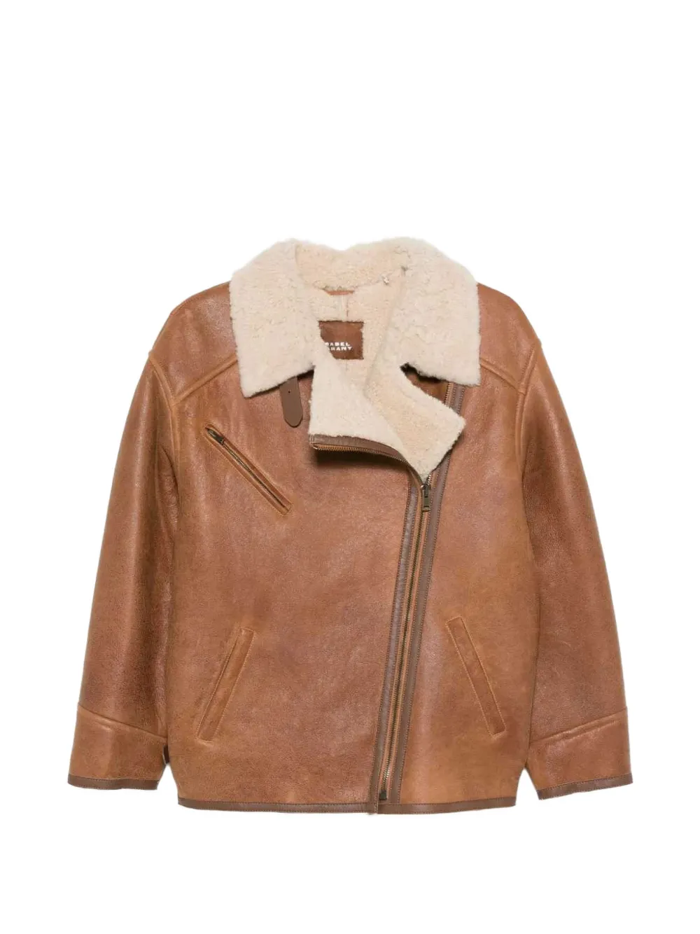 ISABEL MARANT Lederjacke mit Shearling-Kragen - Braun