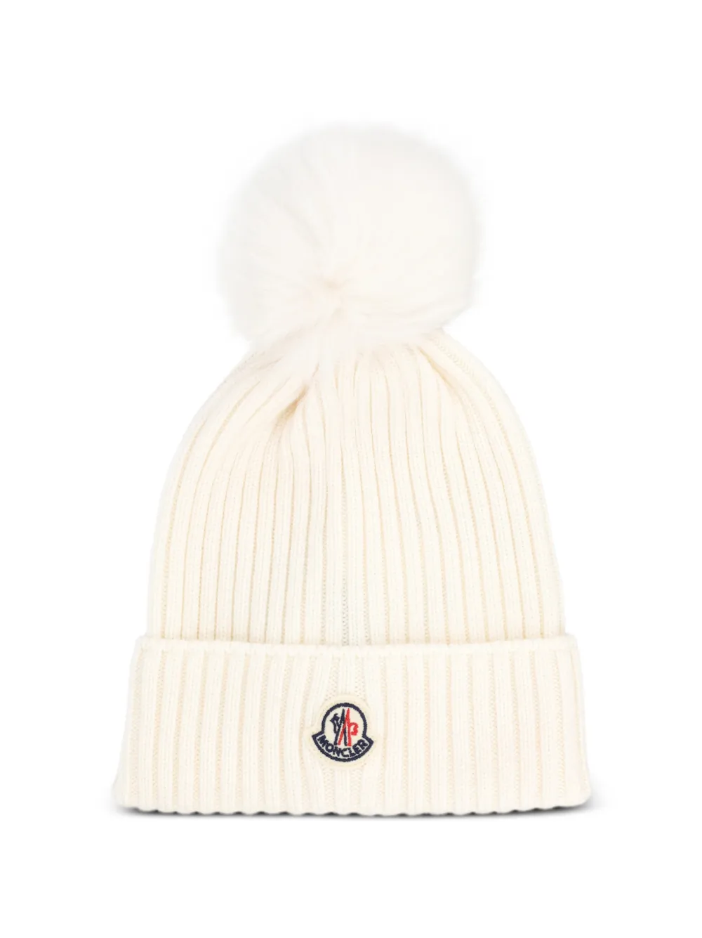 Moncler Enfant Ribgebreide muts met pompon Beige