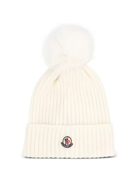 Moncler Enfant bonnet en maille côtelée à pompon