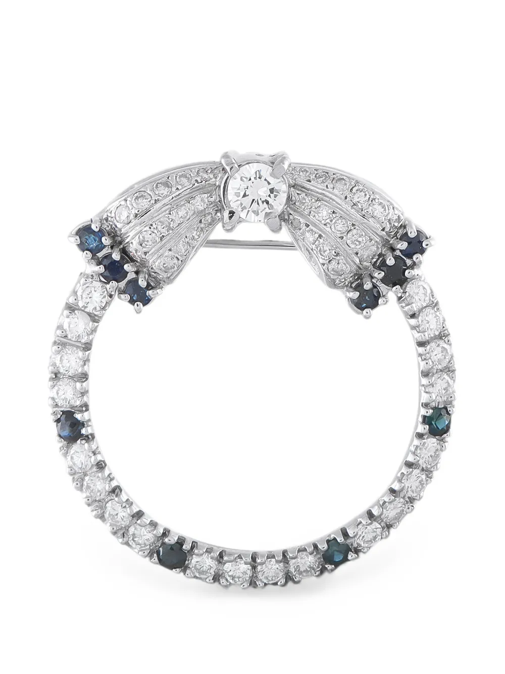 LB Exclusive diamond and sapphire open-circle bow-motif brooch - Silber