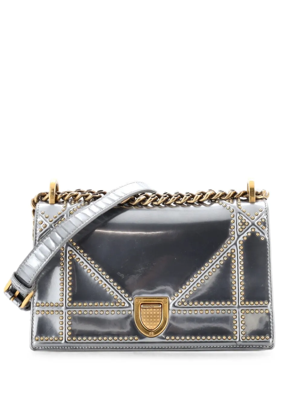 Christian Dior Pre-Owned Diorama Flap Bag Studded Patent Small crossbody bag - Silver