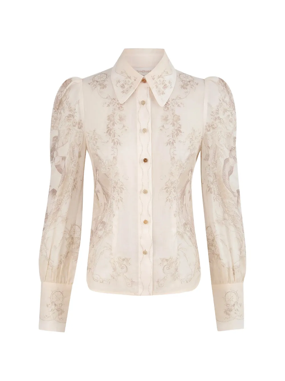 ZIMMERMANN floral-print puff-sleeve shirt - Nude