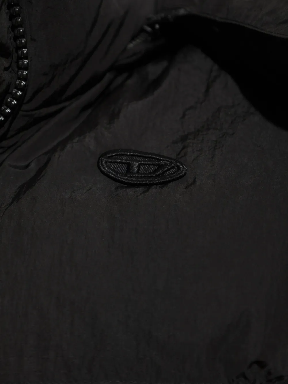 Diesel Gewatteerde bodywarmer met capuchon en logo Zwart