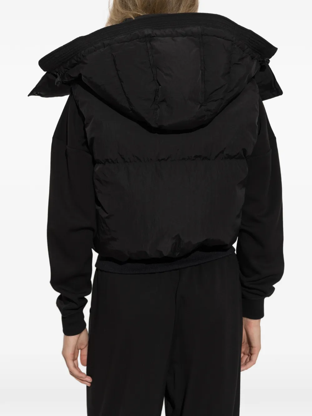 Diesel Gewatteerde bodywarmer met capuchon en logo Zwart