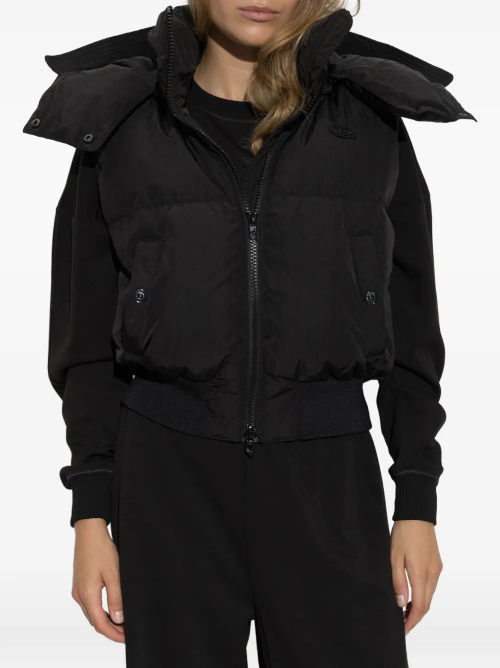 Diesel Gewatteerde bodywarmer met capuchon en logo Zwart