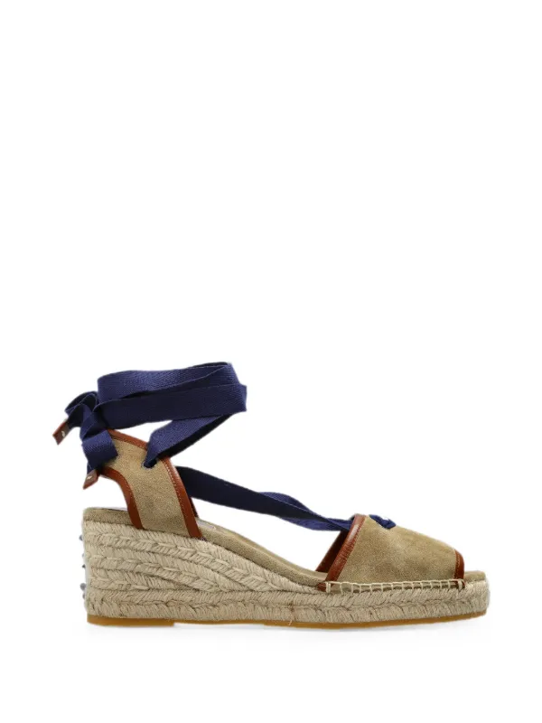 Versace Lola Suede Wedge Sandals 65 Mm in Neutrals