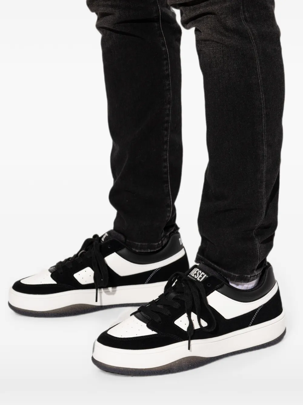 Diesel S-D-LONG LOW leather low-top sneakers Zwart
