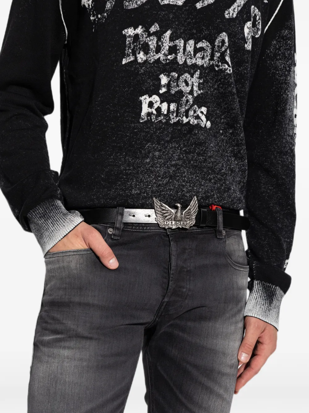 Diesel B-Phoenix leren riem met logo Zwart