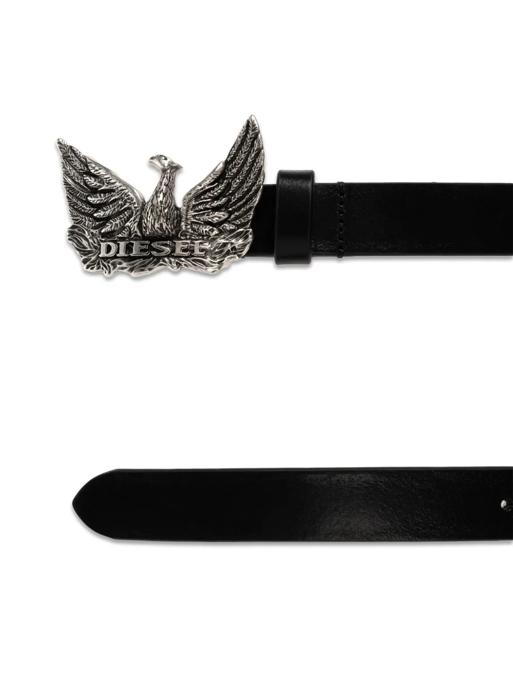 Diesel B-Phoenix leren riem met logo Zwart